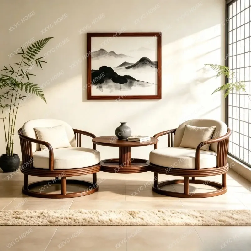 XX new Chinese-style  black walnut one-piece sofa living room home double creative fabric solid wood