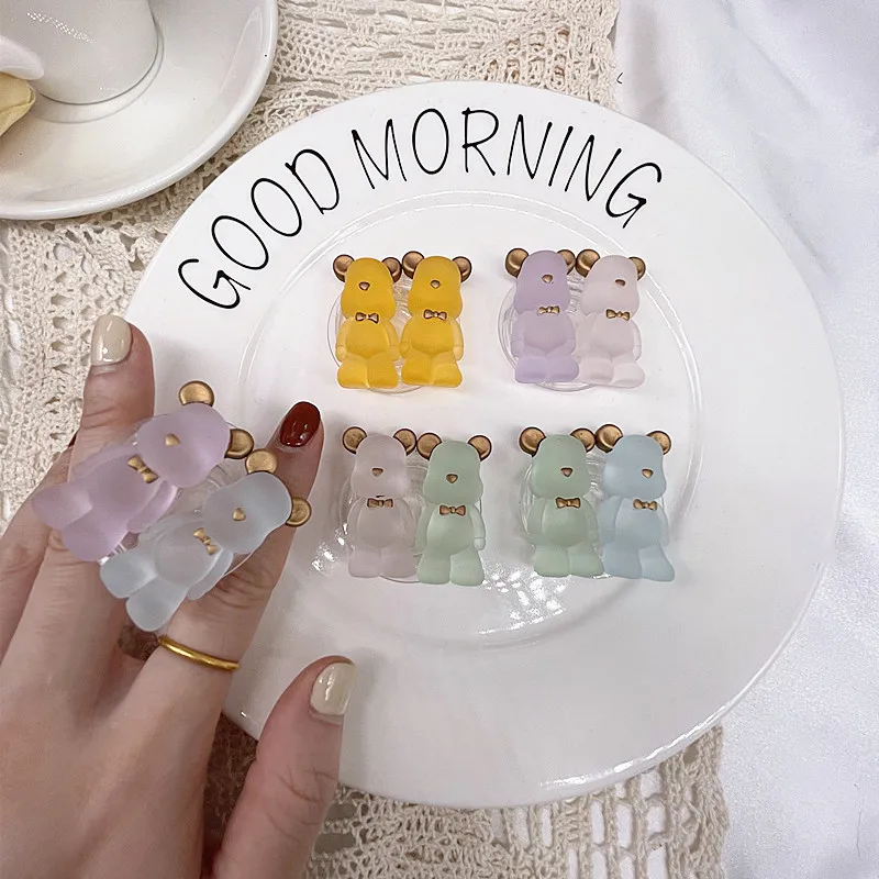 

Матовая подставка для мобильного телефона с 3D медведем и кристаллами, складная поддержка Tok для IPhone 16, 15, аксессуары для телефонов Xiaomi, держатель-подставка