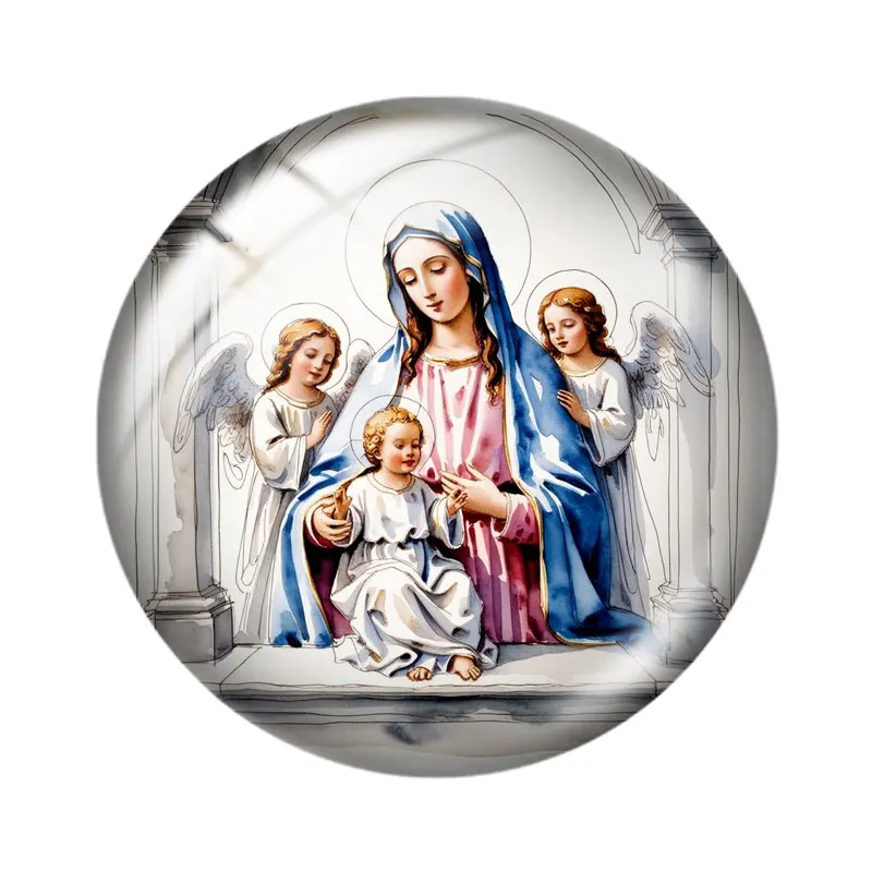 Virgin Mary and Baby Jesus 10pcs 12mm/18mm/20mm/25mm Round Photo Glass Cabochon Demo Flat Back Making Findings