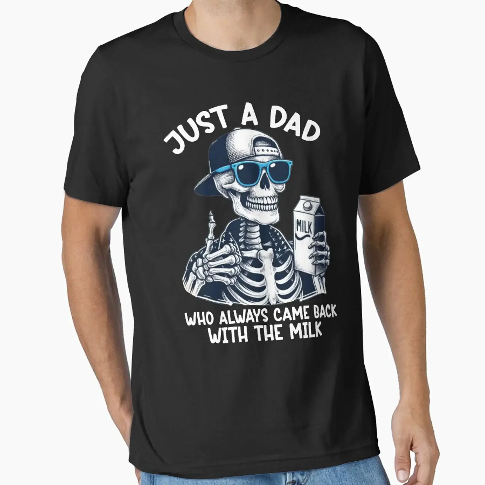 Just a Dad Who Always Came Back With The Milk Skeleton Father's Day Essential T-Shirt Vintage Washed Unisex