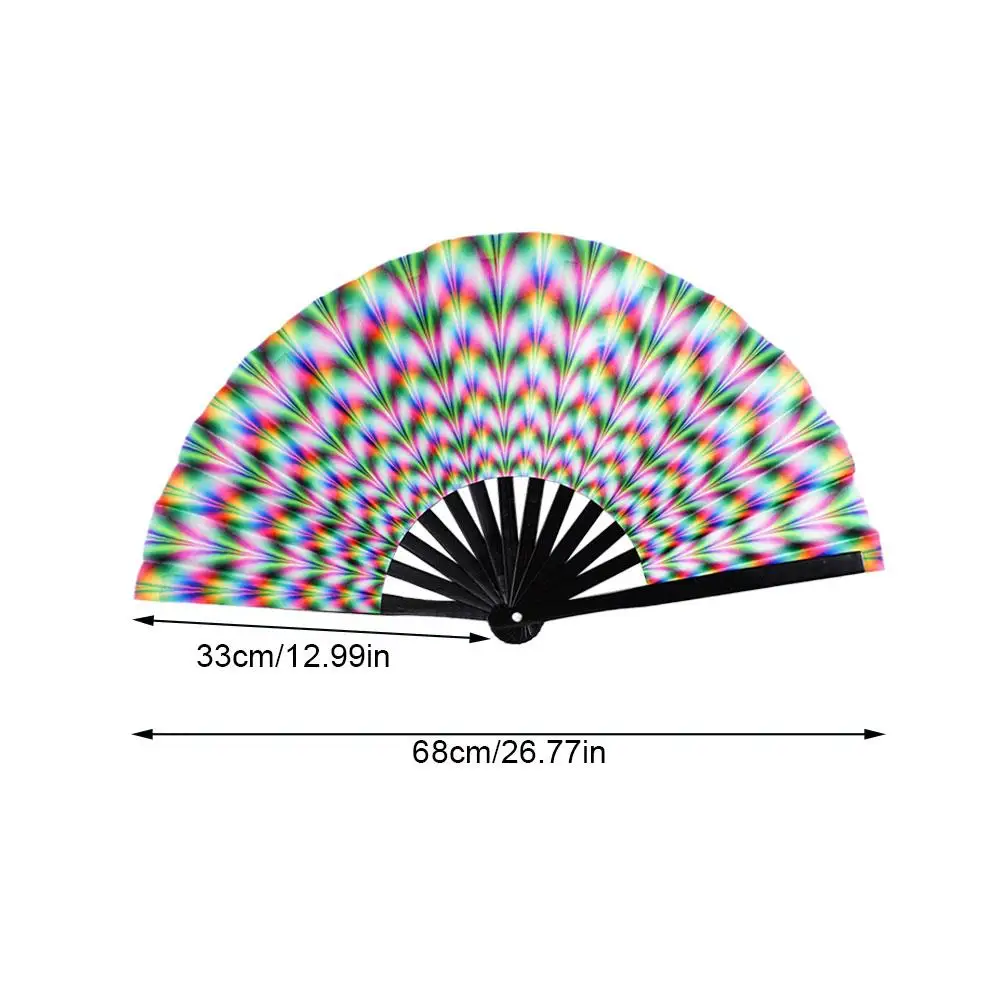 Creative Fluorescent Kung Fu Fan Foldable Festival Dancing Hand Fan Gradient Colorful Reflective Bamboo Bone Fan Bar Party Decor