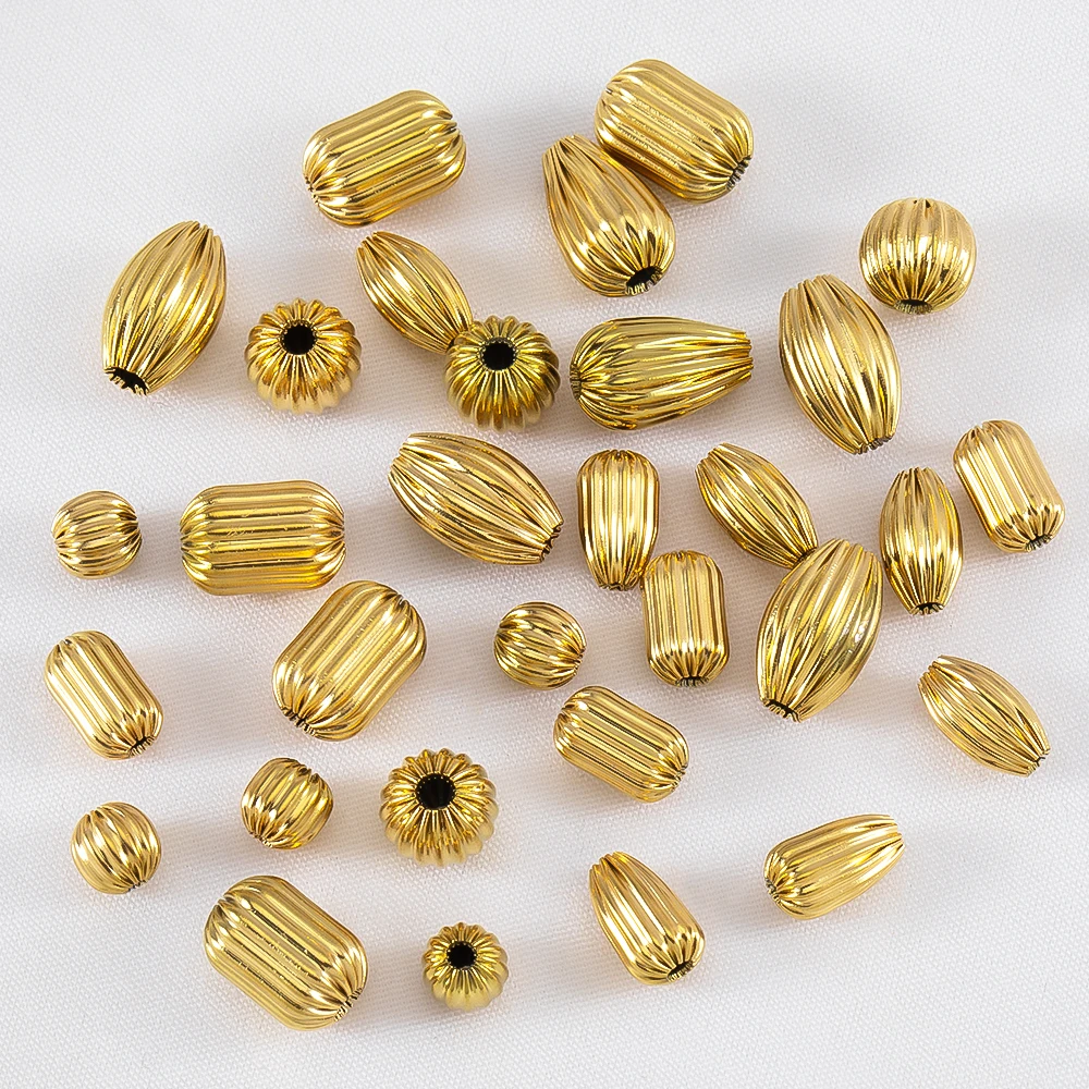 

5pcs 1pcs Stainless Steel Spacer Beads18K Gold Plated Big Ribbed Loose Beads for DIY Bracelet Necklace Jewelry Making Wholesale