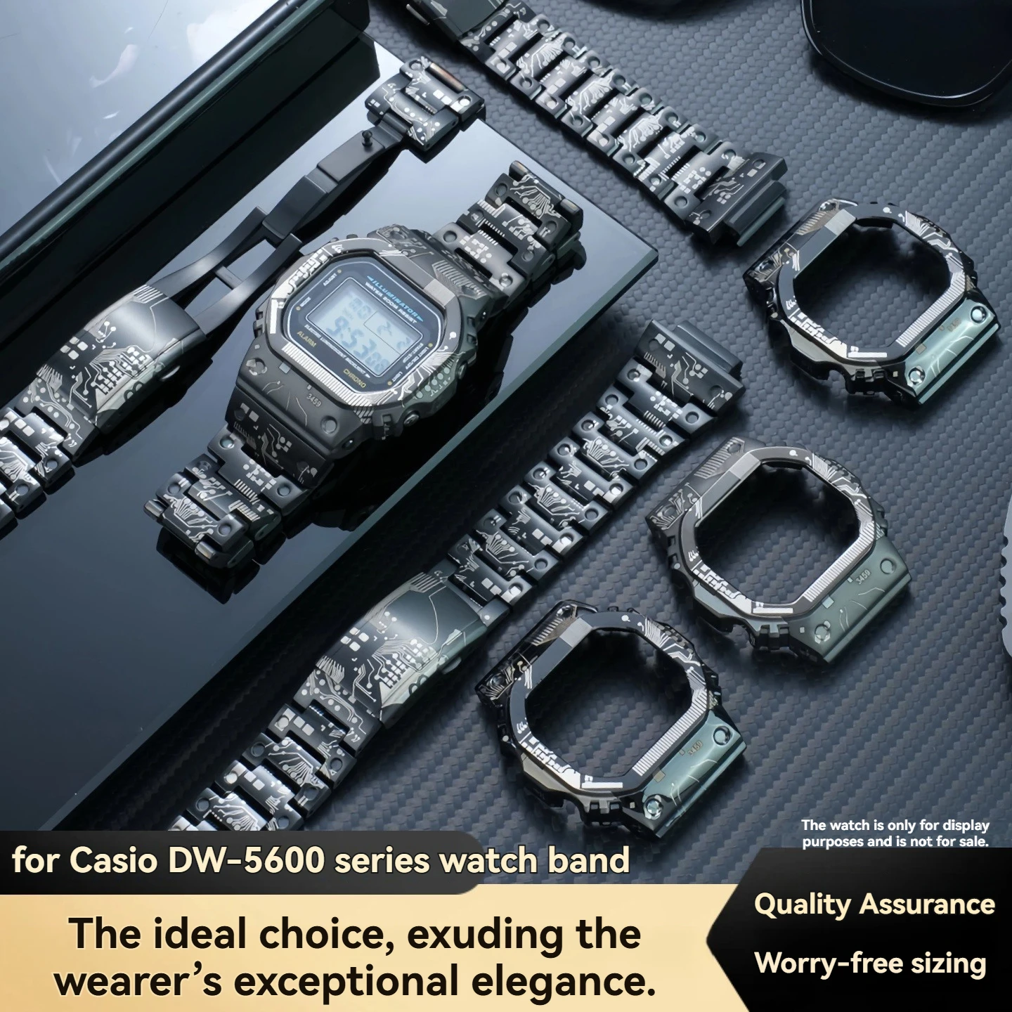 Titanium Alloy Metal Case + Strap Mod Kit for Casio G-Shock DW-5600/GW-M5610 GW-B5600 | Stainless Steel Bezel & Band Upgrade