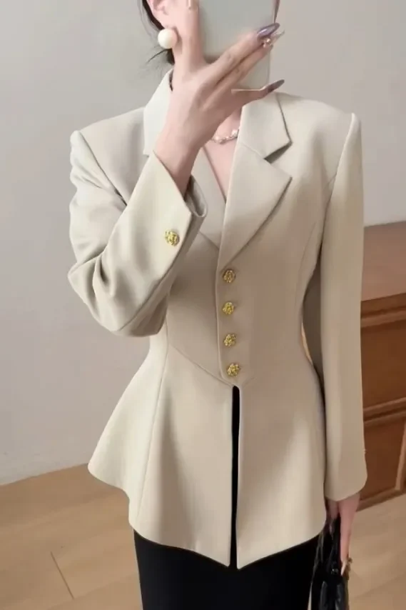 2025年春の新作プロフェッショナルな服装デザインセンスで、ウエストを細く見せるブレザー