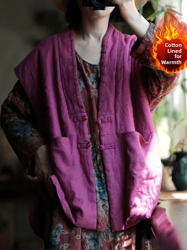Retro Baumwolle Leinen Farbe V-ne Geknöpft ort Weste Große Größe frauen Kleidung Traditionelle Chinesische Stickerei Herbst W...