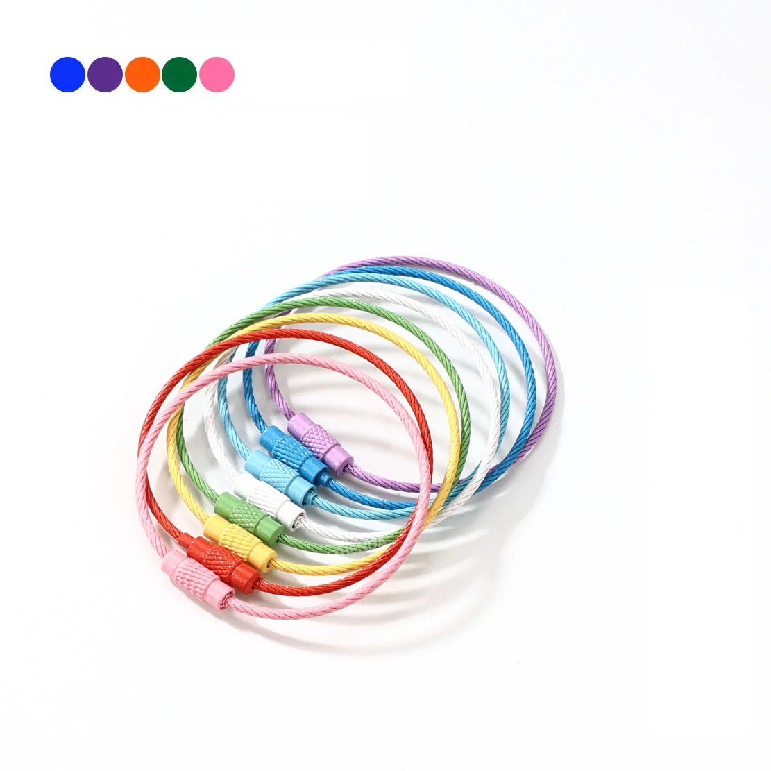 10pcs Colorful Stainless Steel Wire Keychain Cable Loop Set