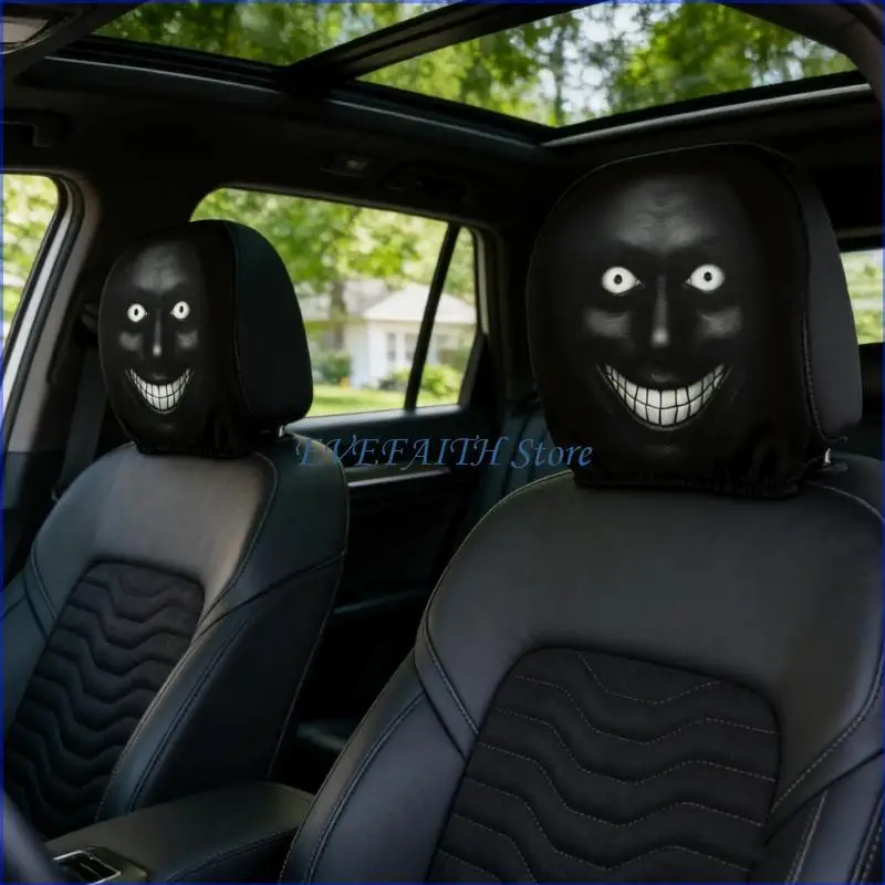 124B Novelty Car Headrest Covers with Clumsy Expression Strong Polyester Component Perfect Gift For Friend & Family