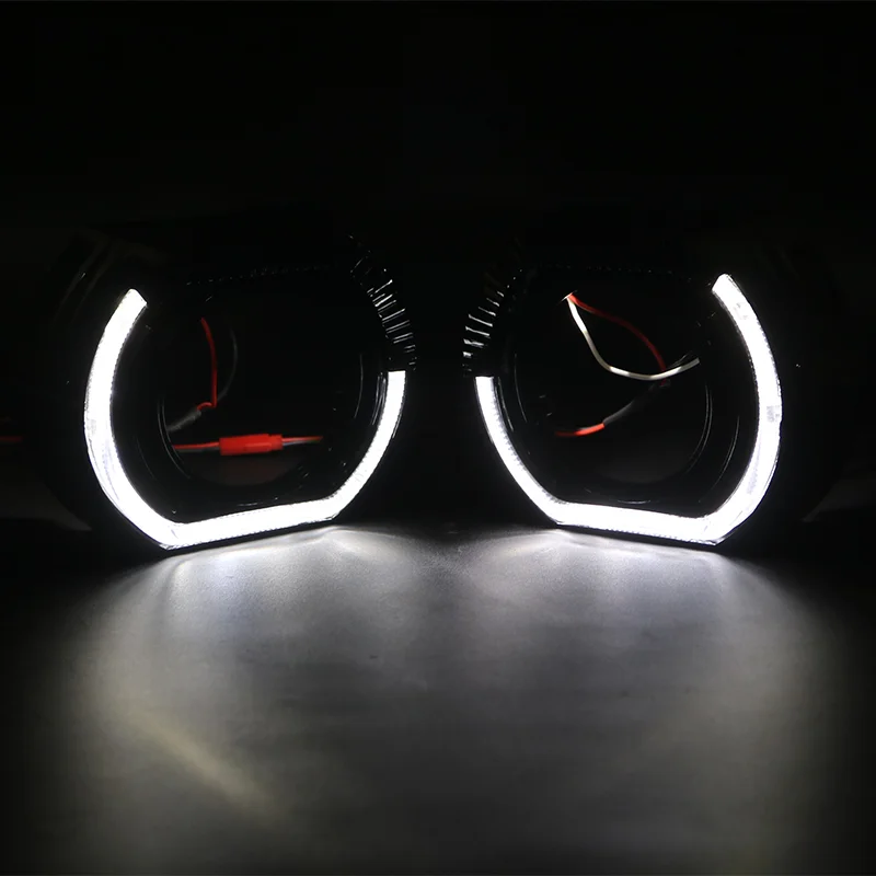 SANVI 2.5 Inch 3 Inch Black Shrouds Cover LED Angel Eyes for Koito Q5 Hella Bixenon Hid Projector Lens Shell Car Headlight