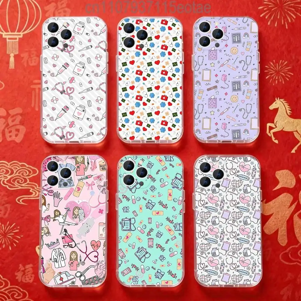 

Medicine Doctor Nurse Cartoon Transparent soft case for iPhone 17,16,15,14,13,12,11,Pro,Max,Plus, X,XS,XR,SE4,E Mini