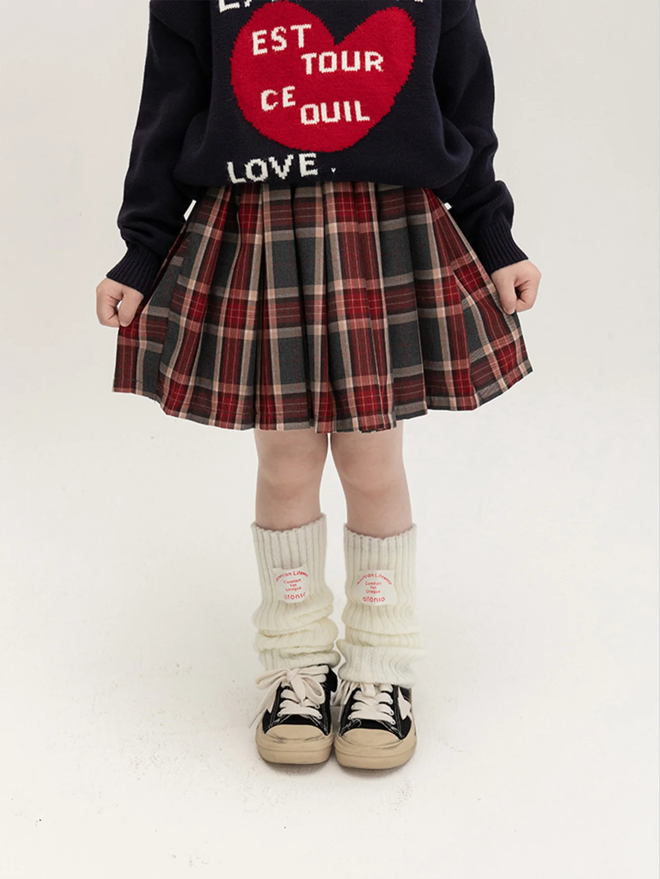 1 piece college style retro red and black plaid bustier pleated skirt girls little kids spring, summer and fall