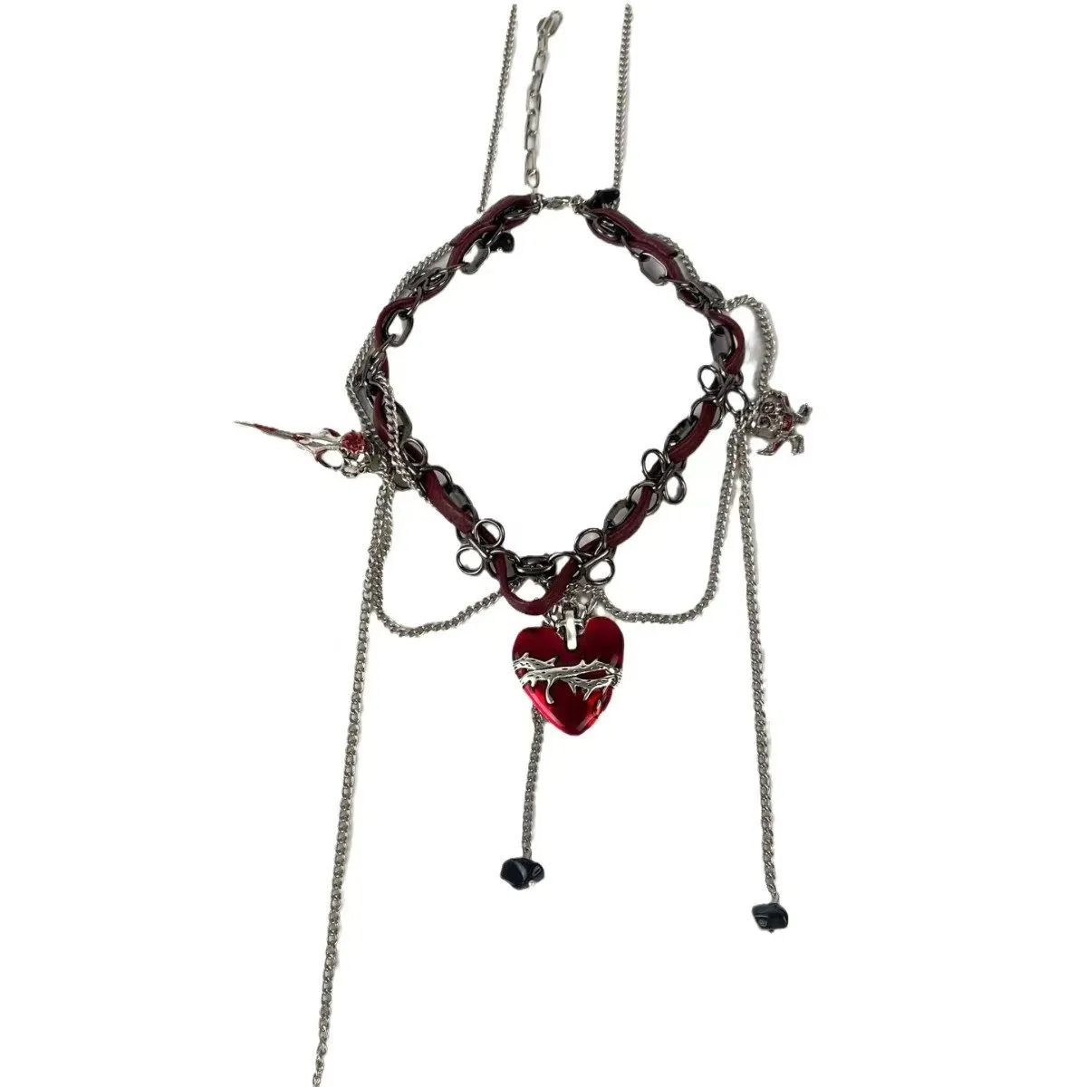 Punk Harajuku Y2K style Hottie Individuality Exaggerate Tide Heavy industry Love Sweet Cool Leather Collarbone chain Choker