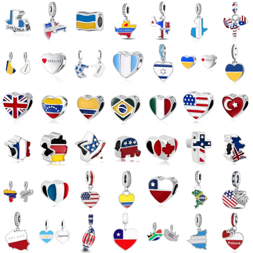

Классический британский испанский бразильский канадский национальный флаг кулон из серебра 925 пробы DIY бусина подходит для оригинального браслета ювелирные аксессуары Шарм