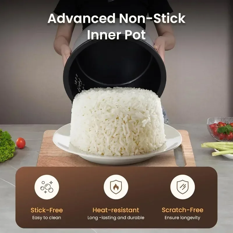 Cuociriso commerciale e scaldavivande con coperchio incernierato, pentola interna antiaderente, esterno in acciaio inossidabile