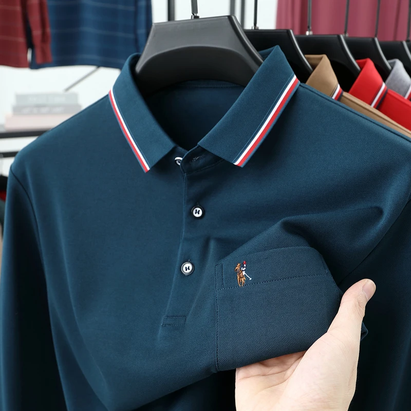 

Высококлассные Марка мужские длинными рукавами Polo рубашки новые пункт роскошные пони вышитые Удобно Карман дизайнеры модные и продаваемые футболки