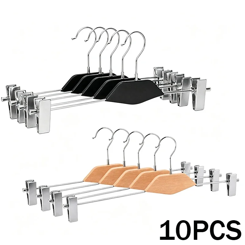 10PCS High-quality Pants Hanger,Smooth Non-slip Traceless Trouser Racks for Skirts Slacks,Natural Beech Wood JK Skirt Organizer