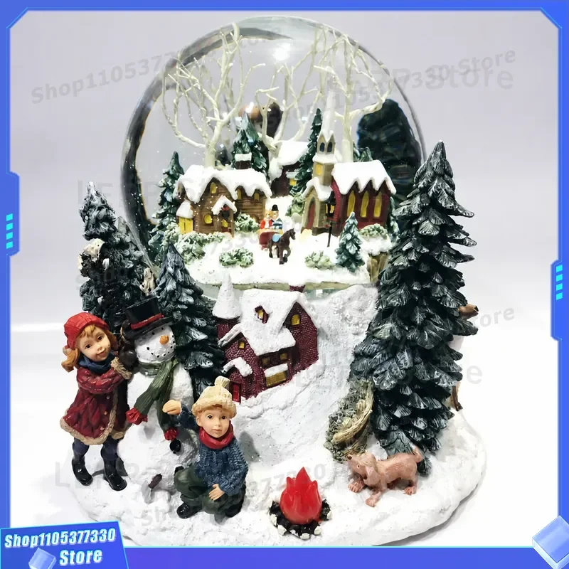 Rotating LED Christmas House with Luminous Train Tree Large Holiday Decorations for Home Party Xmas Ornament Gift Music Light