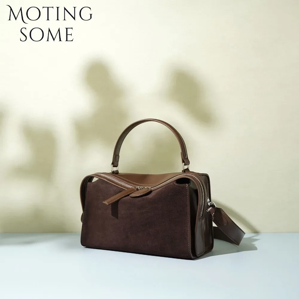 Motingsome-女性用スエードレザーハンドバッグ,多用途,ブラウン,ショルダー,つや消し,高品質,新しいファッション,2024