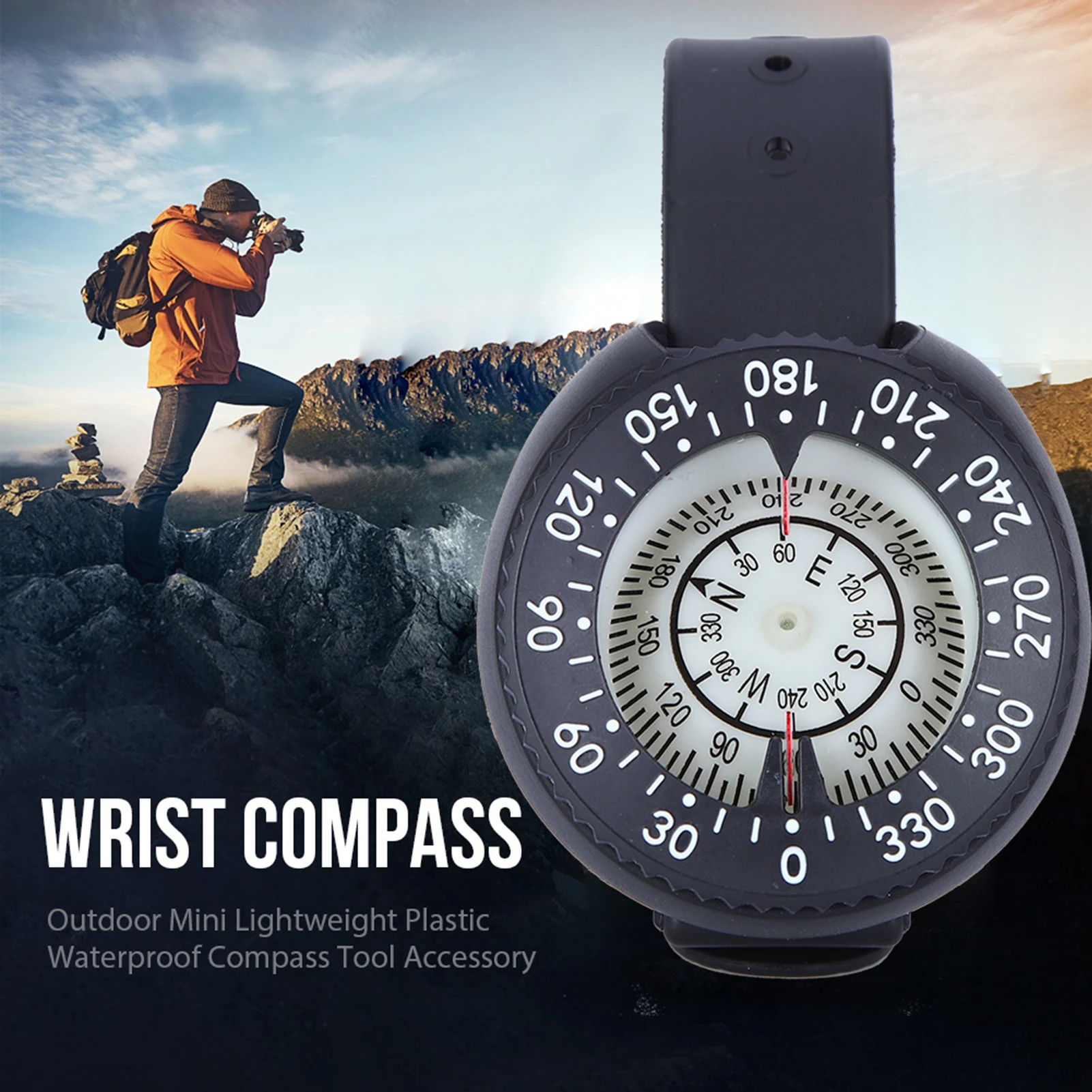

50m Waterproof Diving Wrist Compass 6cm Dial Professional Underwater Outdoor Navigation Compass