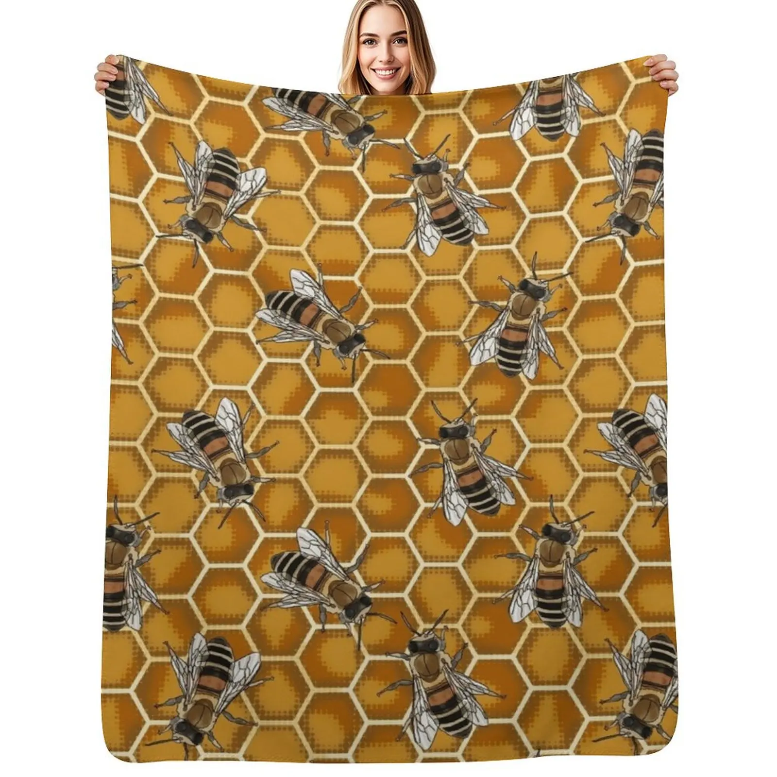 Busy Bees at the Honeycomb Beehive Throw Blanket Elegant Warm Throw Blanket for Hotel Home