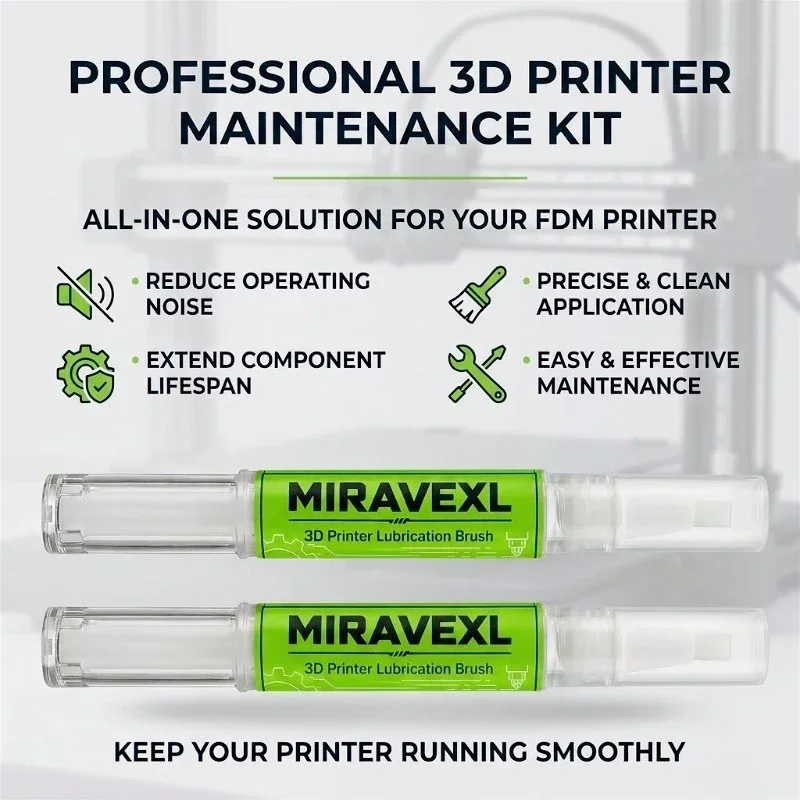 3D-Drucker Wartungsbürsten-Set mit PTFE-Schmieröl-Stift für Linearschienen & Gewindespindeln, Passend für Bambu Lab, Ender 3 – Detail 2