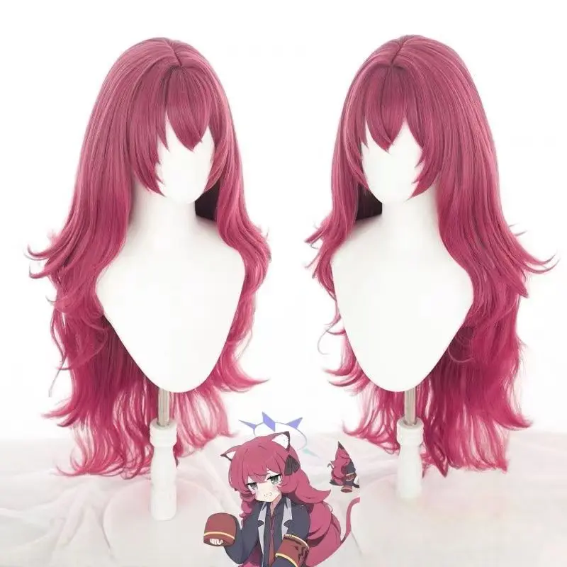 Blue Archive Natsume Iroha Cosplay Wig Rose Red Long Wavy Wig High Temperature Matte Synthetic Hair for Halloween Comic Con