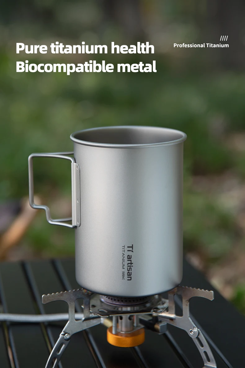 Tiartisan Titan-Campingtopf 900ML Großvolumiger Wasser- und Kaffeebecher mit Deckel Outdoor-Küchen-Kochgeschirr – Detail 4