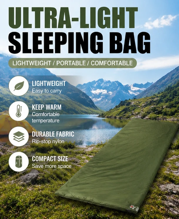 LW180 Lightweight Sleeping Bag Portable Waterproof Envelope Design Summer Camping Sleeping Bag for Hiking Backpacking Travel