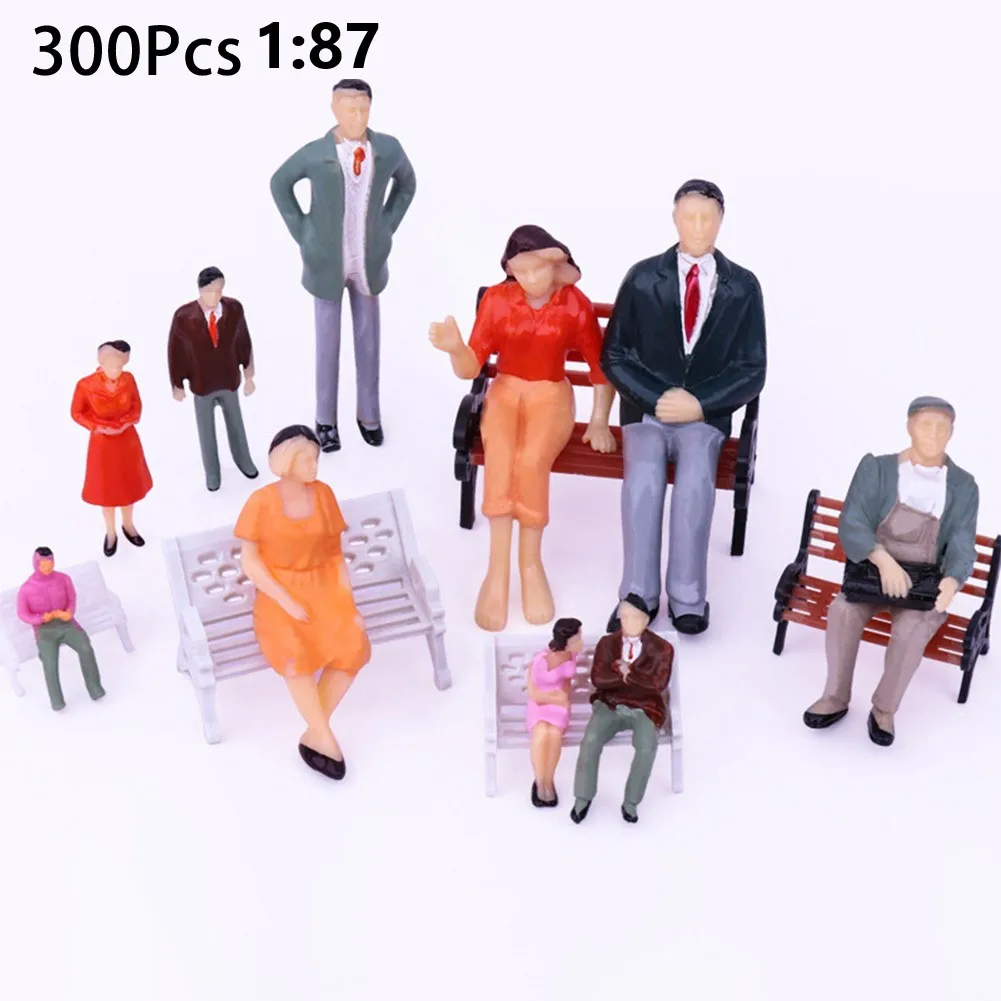 300Pcs Railway Train Layout 1:87 Painted Figures Passenger HO Scale Sitting People Painted Model Train Park Street Passenger