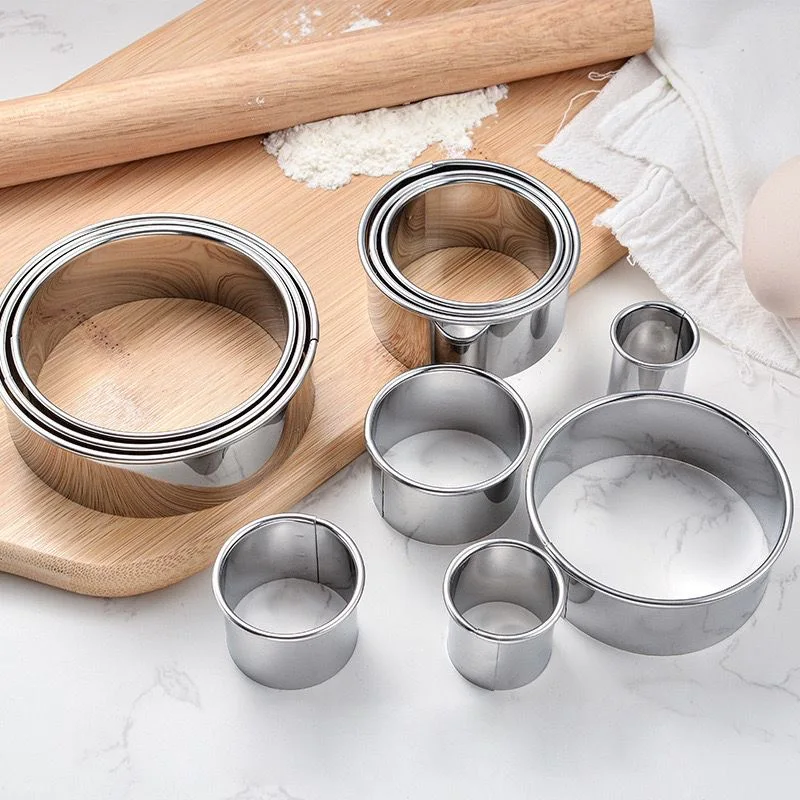 5pcs DIY Cake Pastry Baking Cutting Maker Tools Round Biscuit Mold Stainless Steel Dumpling Skin Cutting Mould Kitchen Gadgets