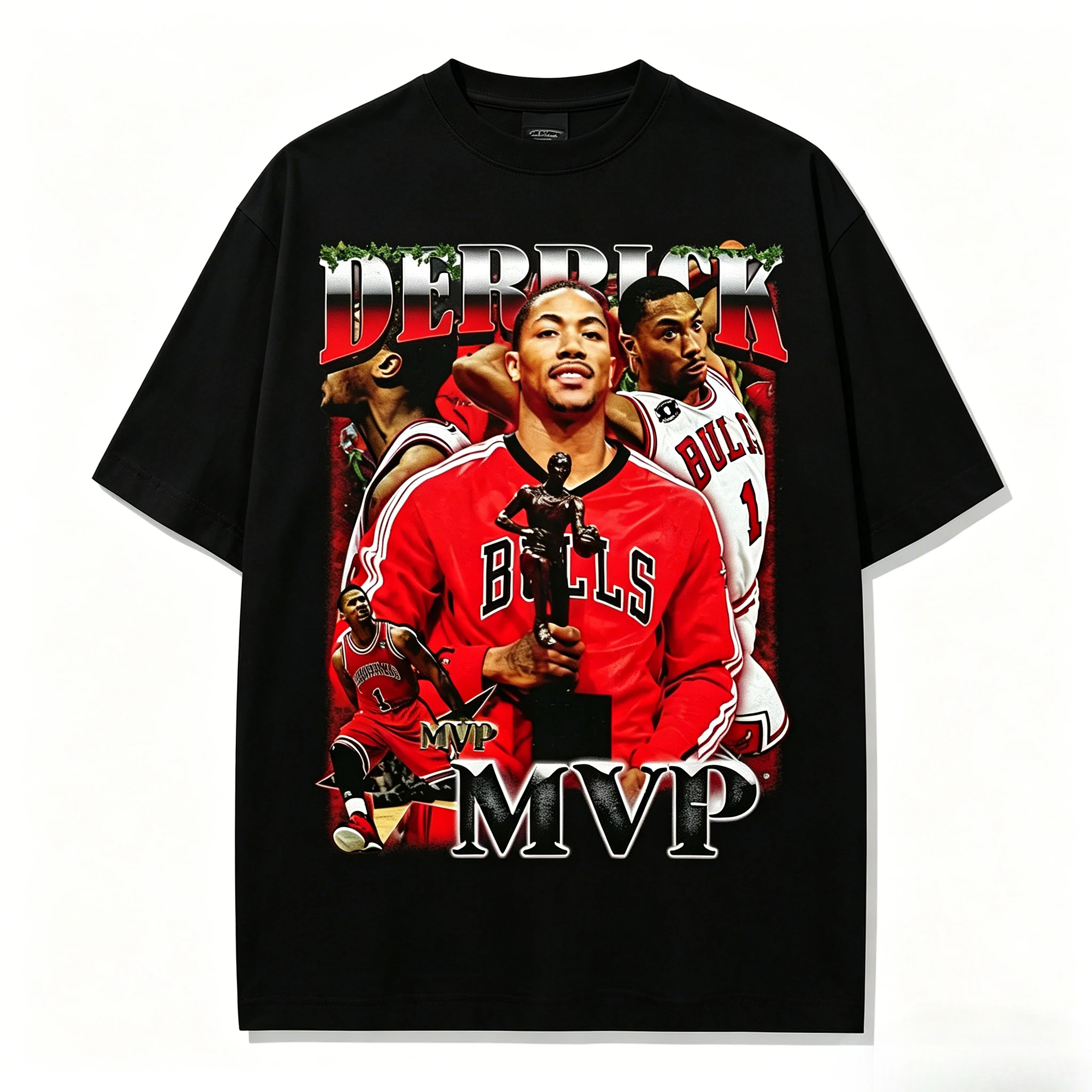 Derrick Rose MVP Tribute Graphic T-Shirt Crew Neck Distressed Cotton Casual Basketball Outdoor Sports Wear Pure Cotton