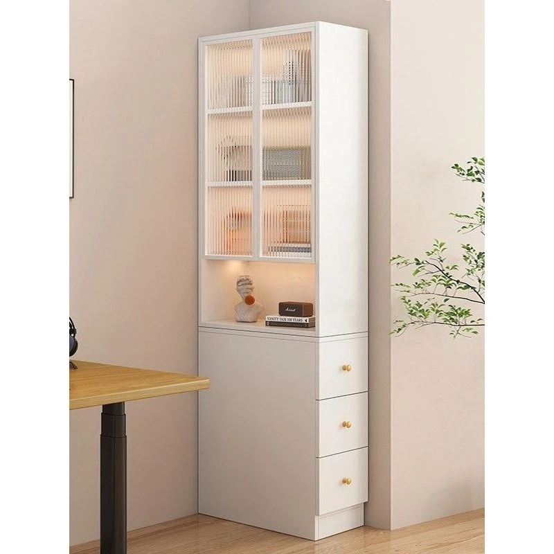Sofa side cabinet, solid wood corner narrow bookcase, side pull-side pull-side gap storage cabinet