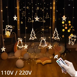 Luci della stringa della tenda della fata di natale 3.4M LED Star Deer 220V 110V ghirlanda festone per l'albero di natale capodanno Navidad Party Decor