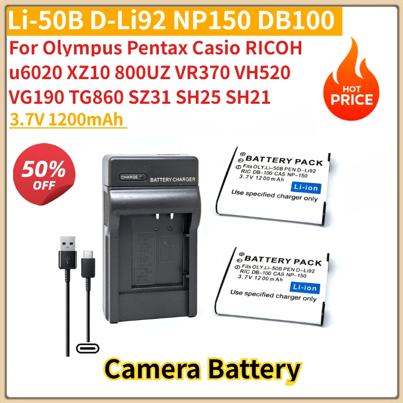 

For Olympus Pentax Casio RICOH U6020 XZ10 VG190 TG860 SZ31 800UZ VR370 VH520 SH25 SH21 Battery Li-50B D-Li92 NP150 DB100