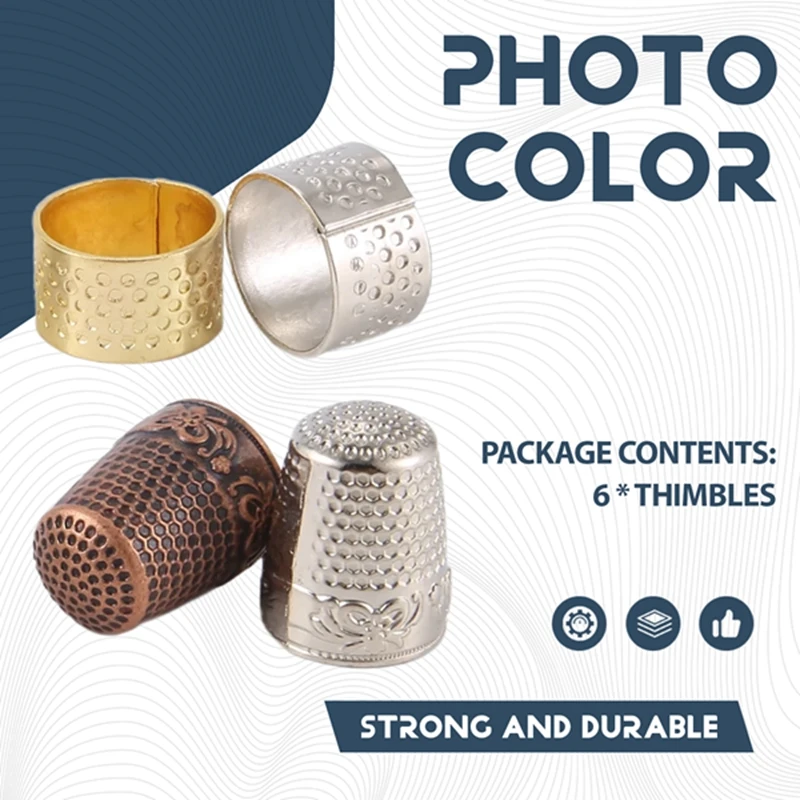 الكشتبانات 6 قطع الخياطة كشتبان حامي الاصبع، قابل للتعديل المعادن إصبع درع حامي للخياطة التطريز التطريز