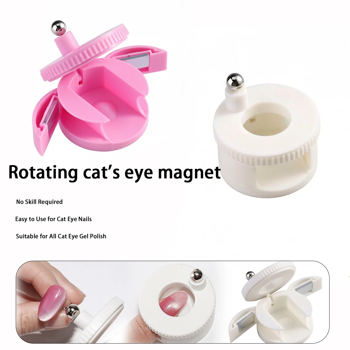 

Automatic Glass Bead Cat's Eye Nail Tool, No Skill Required for Beginners, Compatible with All Cat Eye Gels, Pink/White Optional