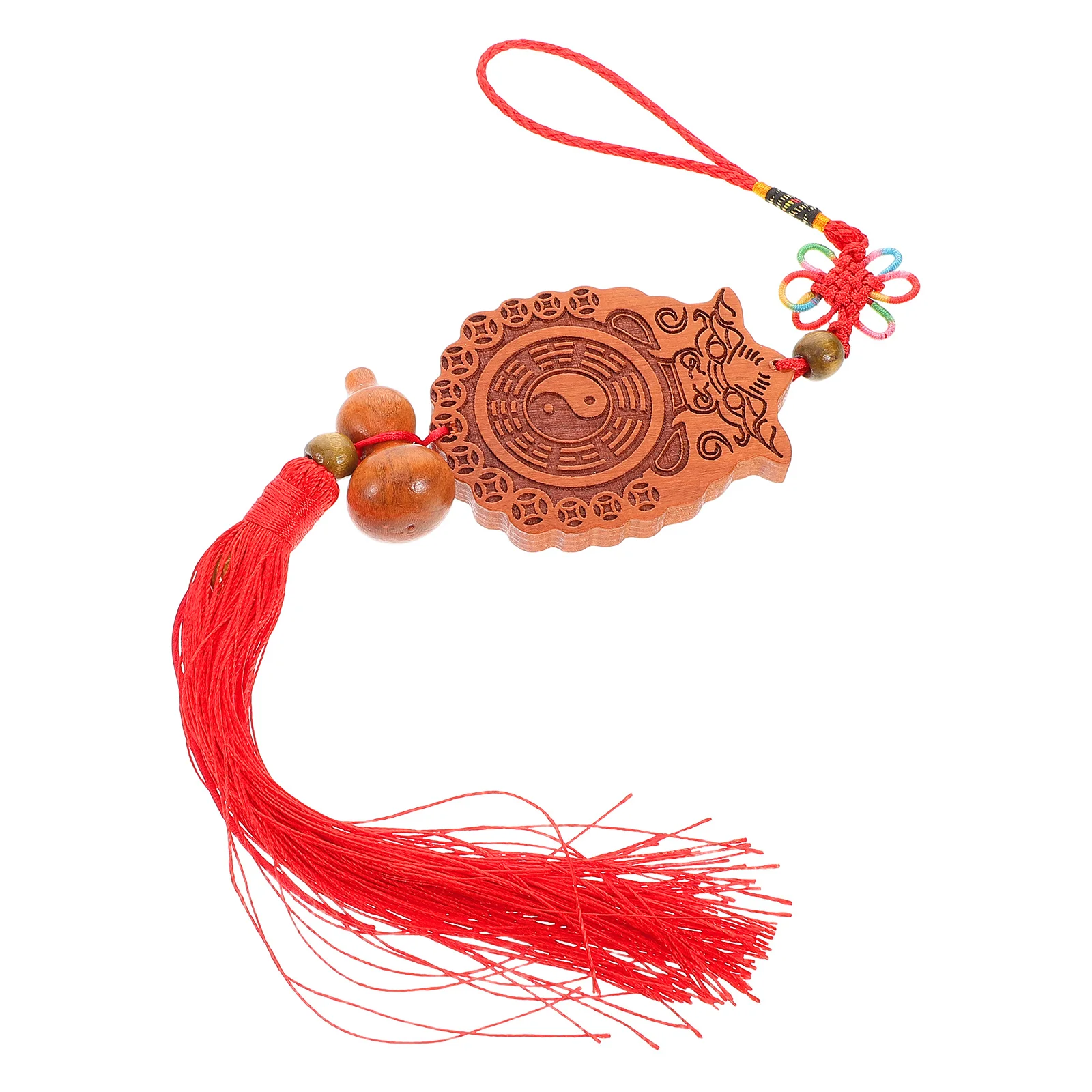 

Bagua Mirror Feng Shui Decoration Handcrafted Wooden Gourd with Nine Beast Coins Traditional Chinese Wall Hanging for Positive