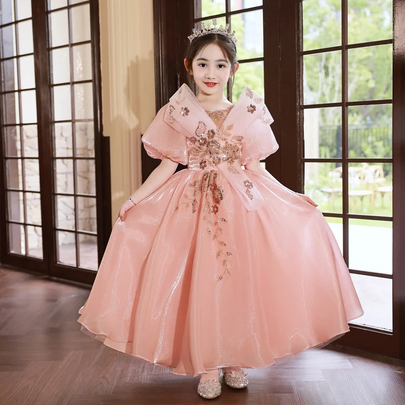 

2024 Childrens princess dress Fashionable and cute High end piano performance costume dress Beautiful and elegant Princess Dress