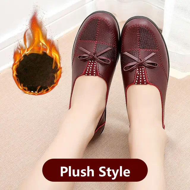 Cheap ballet flats women\'s loafer faux leather shoes ladies moccasins grandma bow barefoot soft walking slip on shoes for nurses