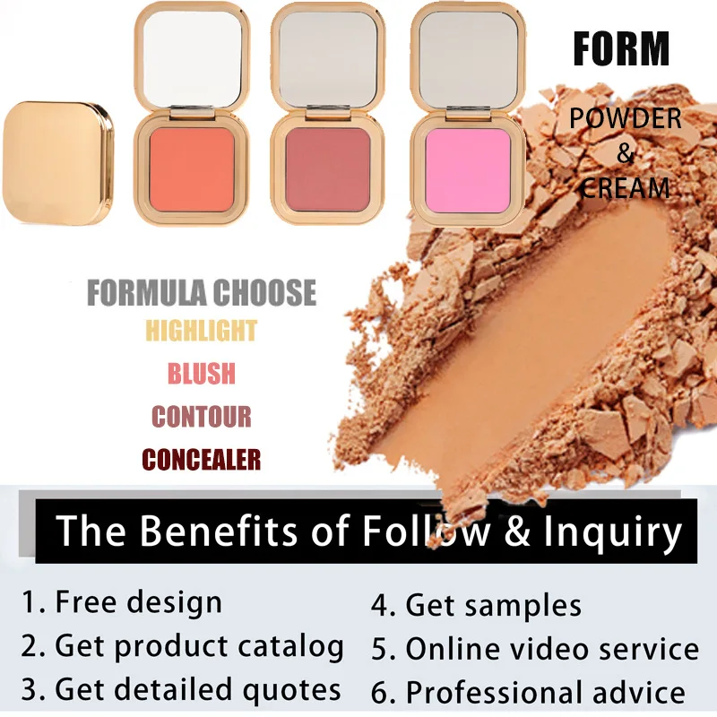 Custom Logo Blush Makeup Vegan Pigment Blush Powder Private Brand Vegan Cruelty Free Luxury Cheek Blusher Wholesale 10pcs