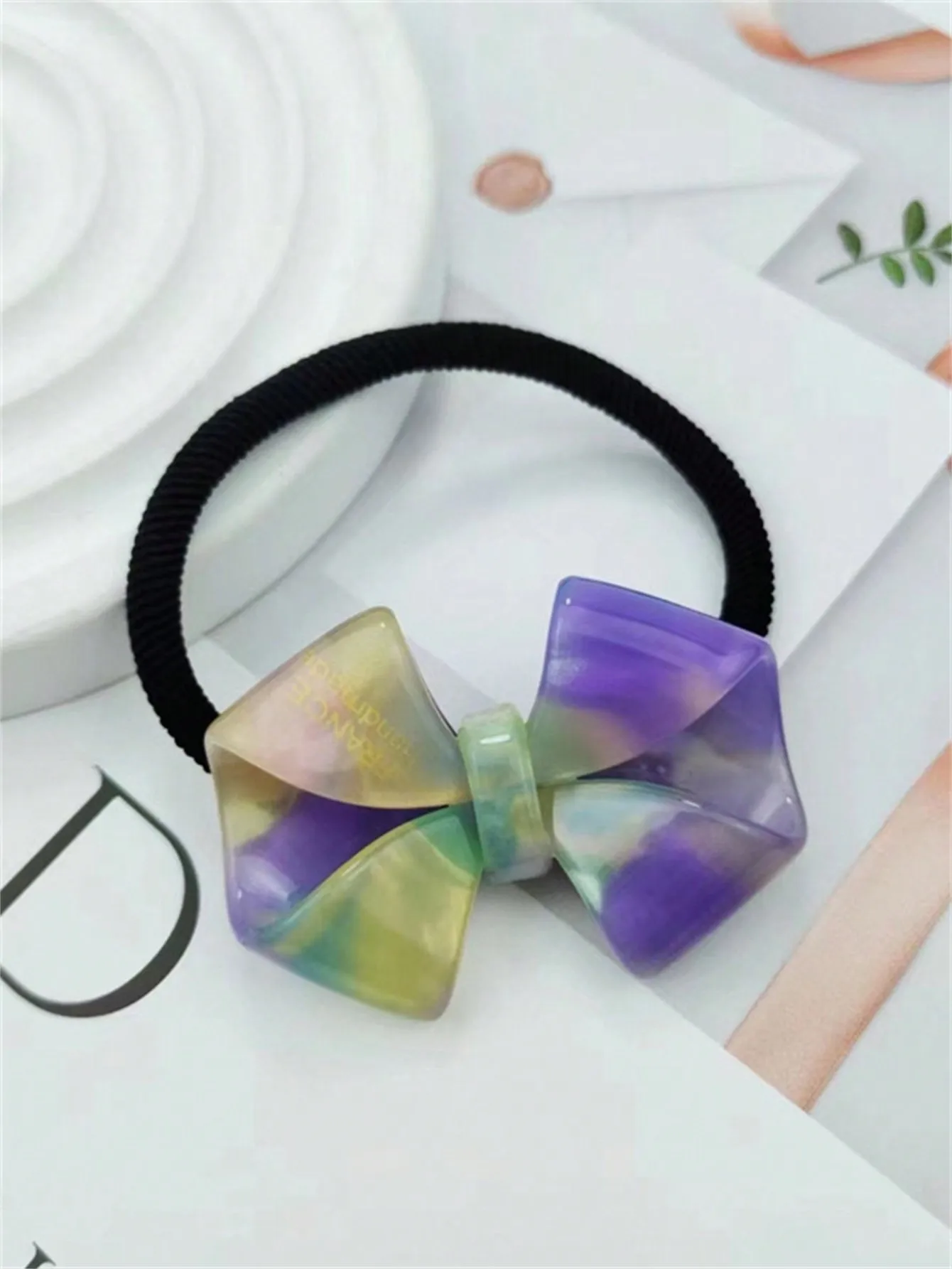 1 acetic acid headband big bow acetic acid head rope new gradient ponytail leather band high elastic fashion hair rope tide