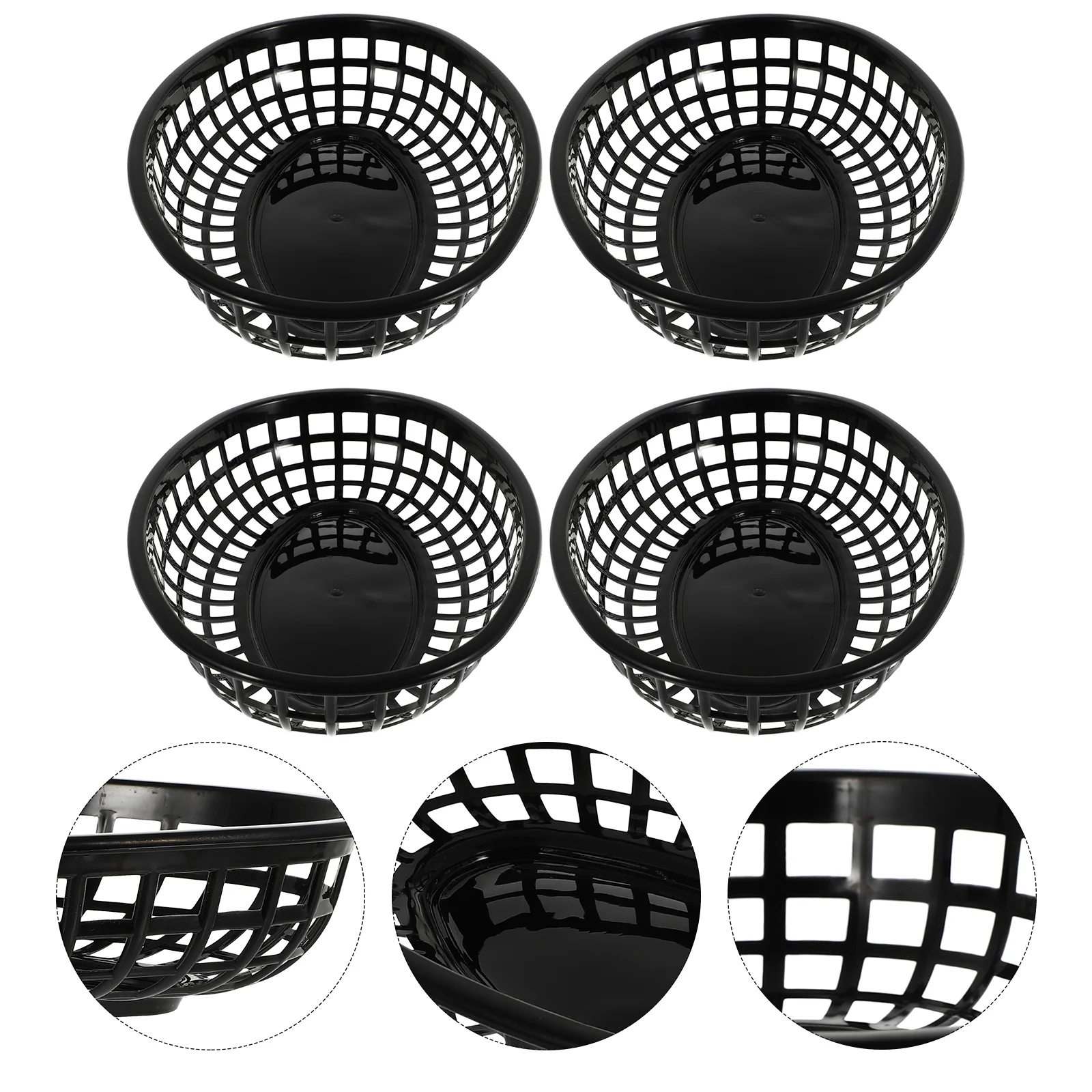 4 Pcs Black Storage Basket Home Baskets Snack Plate Hamburger Dessert Trays Decorative Fruit Plastic Platter Food Practical