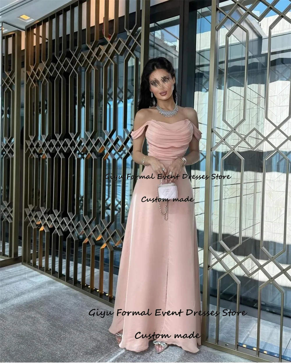 Giyu Elegant Pink Evening Gown Dress Off the Shoulder Floor-Length Birthday Party Dress Vestidos De Noche Elegantes 2024