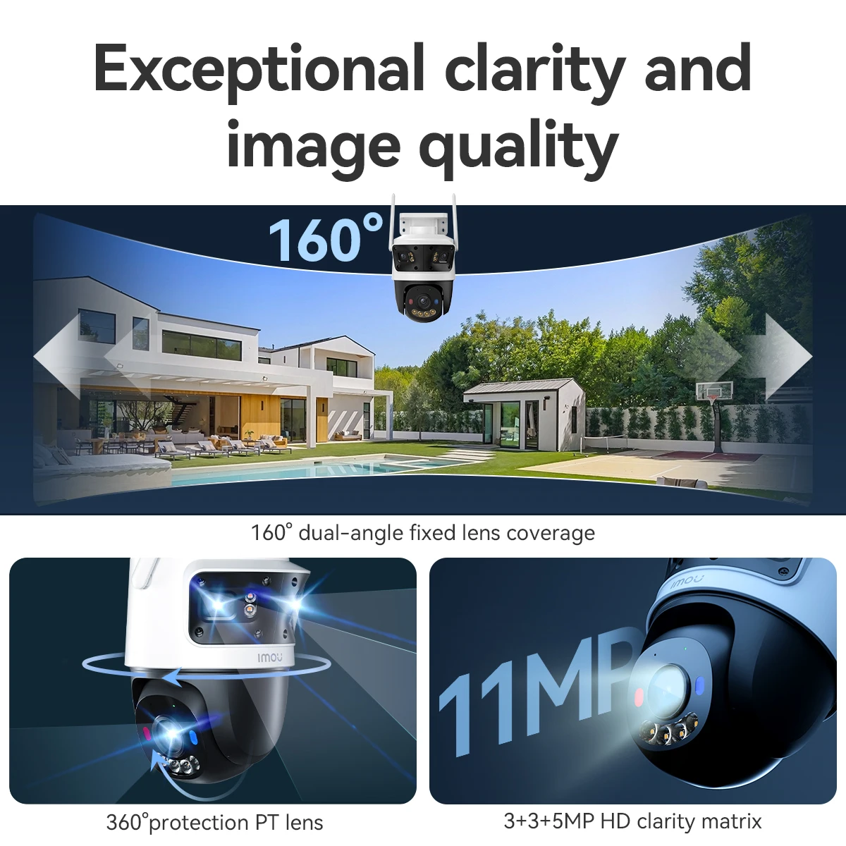 كاميرا IMOU Cruiser Triple 11MP متعددة العدسات WiFi IP كاميرا أمان AI للكشف عن المركبات البشرية كاميرا مراقبة ملونة ذكية خارجية