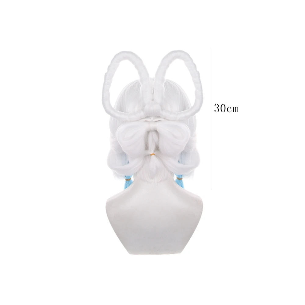 White Short Bob Wig With Rabbit Ears Blue Tassels Cosplay Wig Women Costume Party Synthetic Hair Peruke