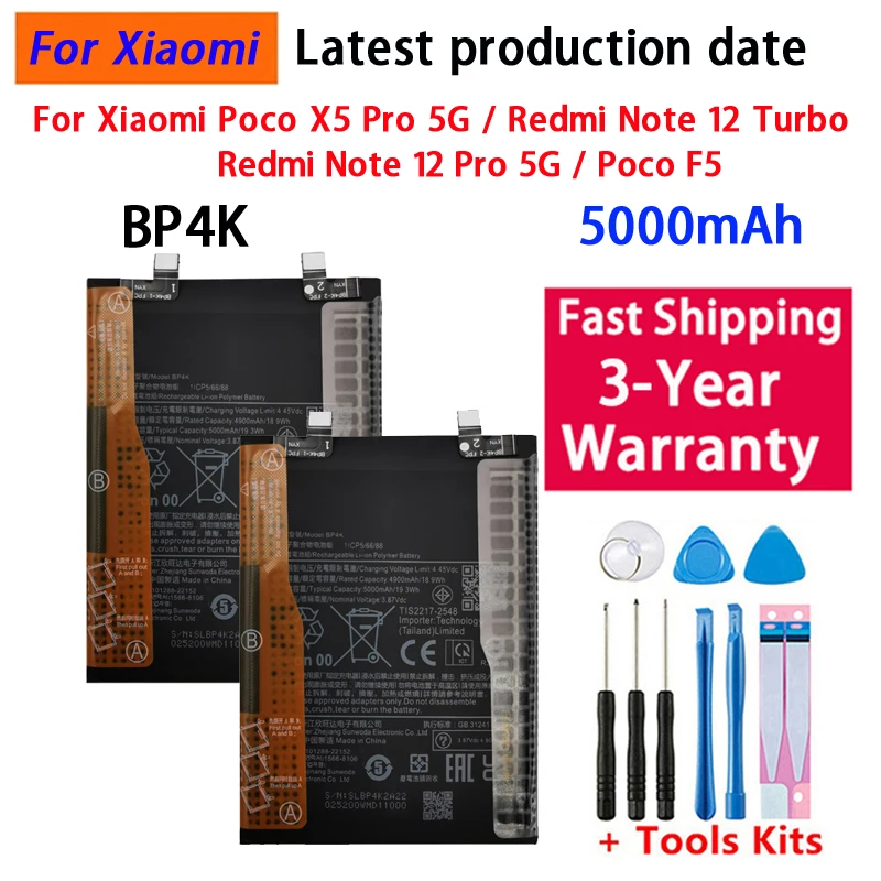 100% neuer Akku BP4K für Xiaomi Poco X5 Pro 5G / REDMI Note 12 Pro / Poco F5 / Note 12 Turbo + kostenlose Werkzeuge