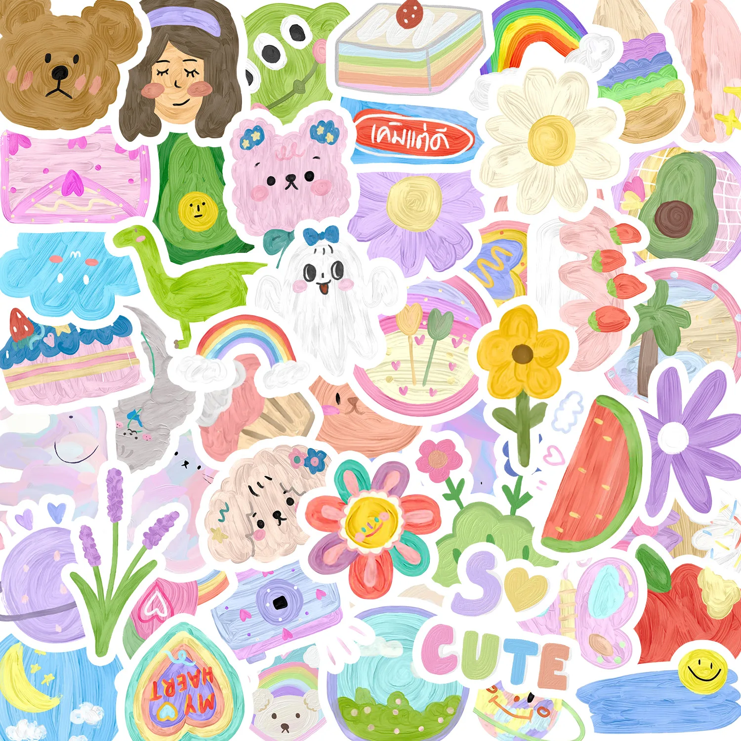 50PCS oil painting Stickers Kawaii tuya wallpapaer home decal adhesive waterproof stickers for laptop skateboard  Kids Toys