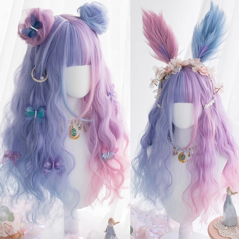 Long Synthetic Wig For Women Cosplay Party Halloween Costume Wig Split Dye Wig Bicolor Wig Music Festival