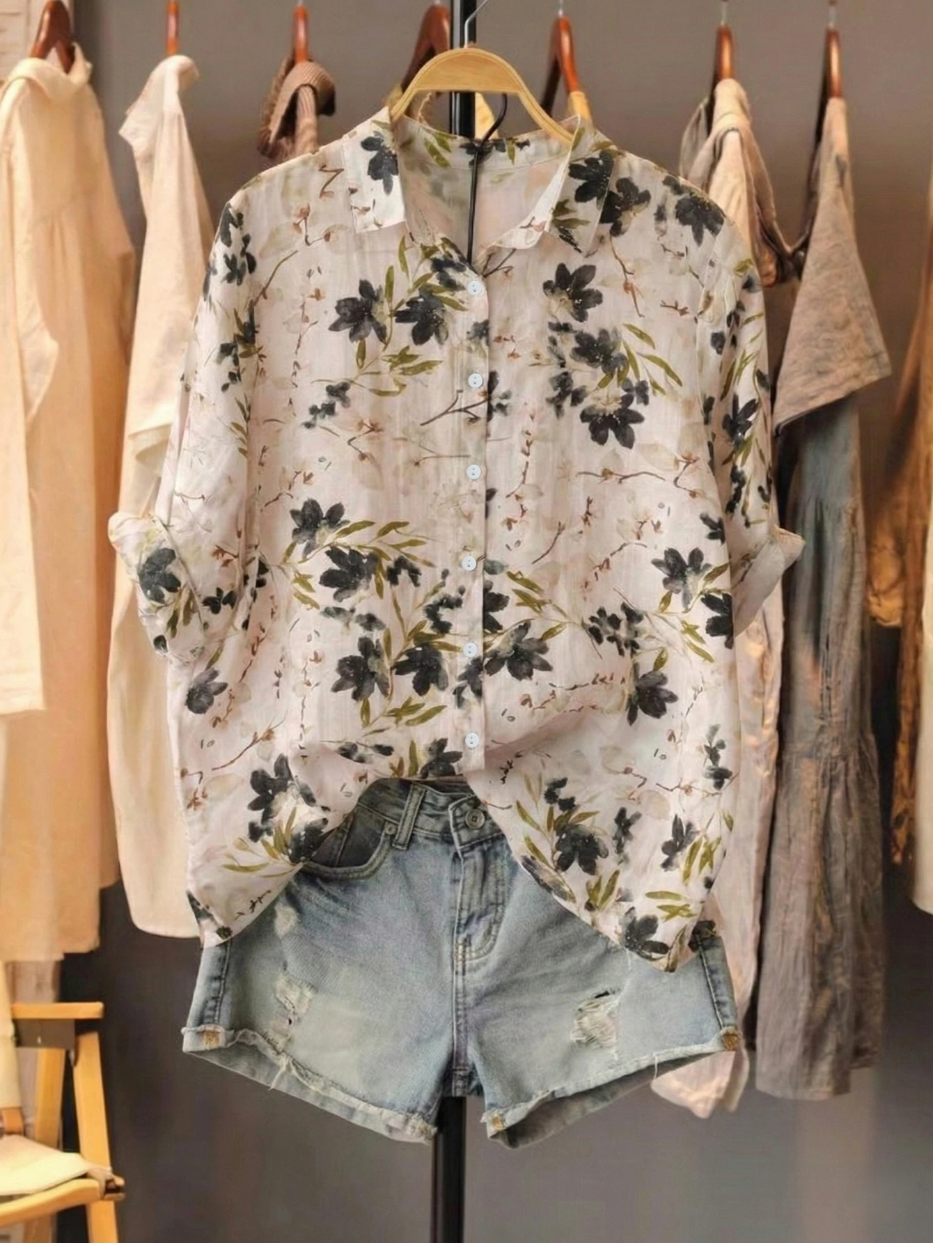Summer Summer Women Lapel Floral Blouse Half Sleeve Button Front Oversized Loose Linen Casual Shirt - Aliexpress Deal