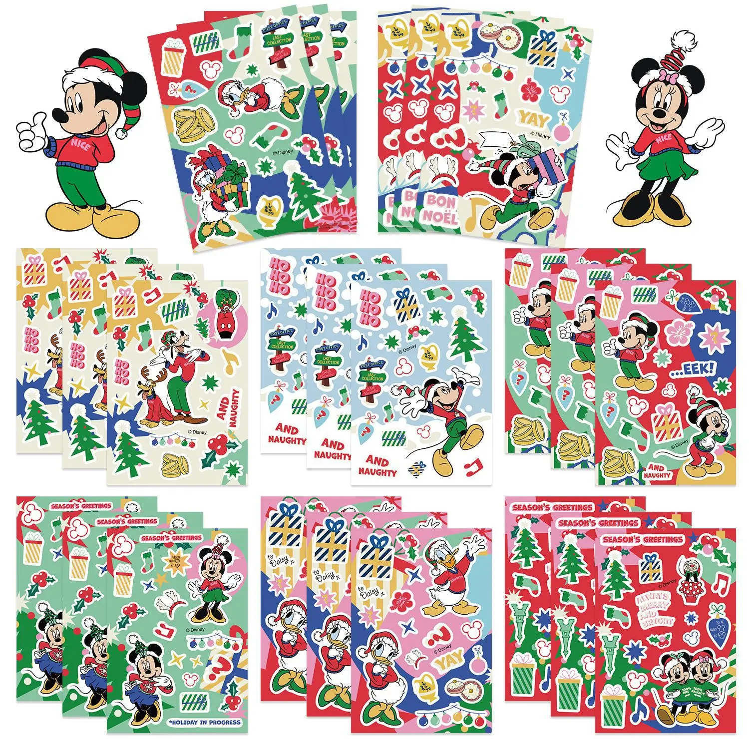 8 قطع من ملصقات ديزني ميكي وميني، مجمعة عيد الميلاد DIY، زينة العطلات، شارات كرتونية، هدايا عيد الميلاد والكريسماس #3
