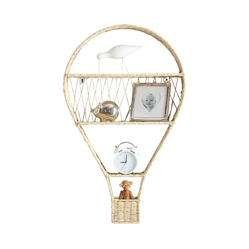 Nordic-Style Rattan Wall-Mounted Storage Rack Home Storage Basket Wall-Hung Hot Air Balloon Decorative Organizer
